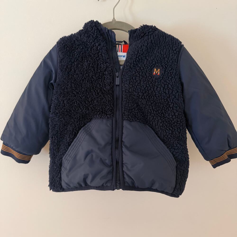 Mayoral Baby‎ Faux Fur Fleece Zip Up Hooded Jacket Size 12m